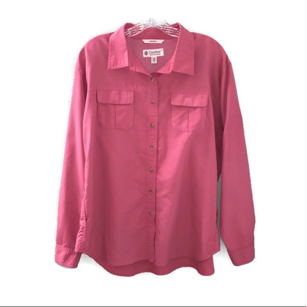 Coolibar Pink Coolmax Mesh UPF 50+ Button Up Shirt - Picture 1 of 7